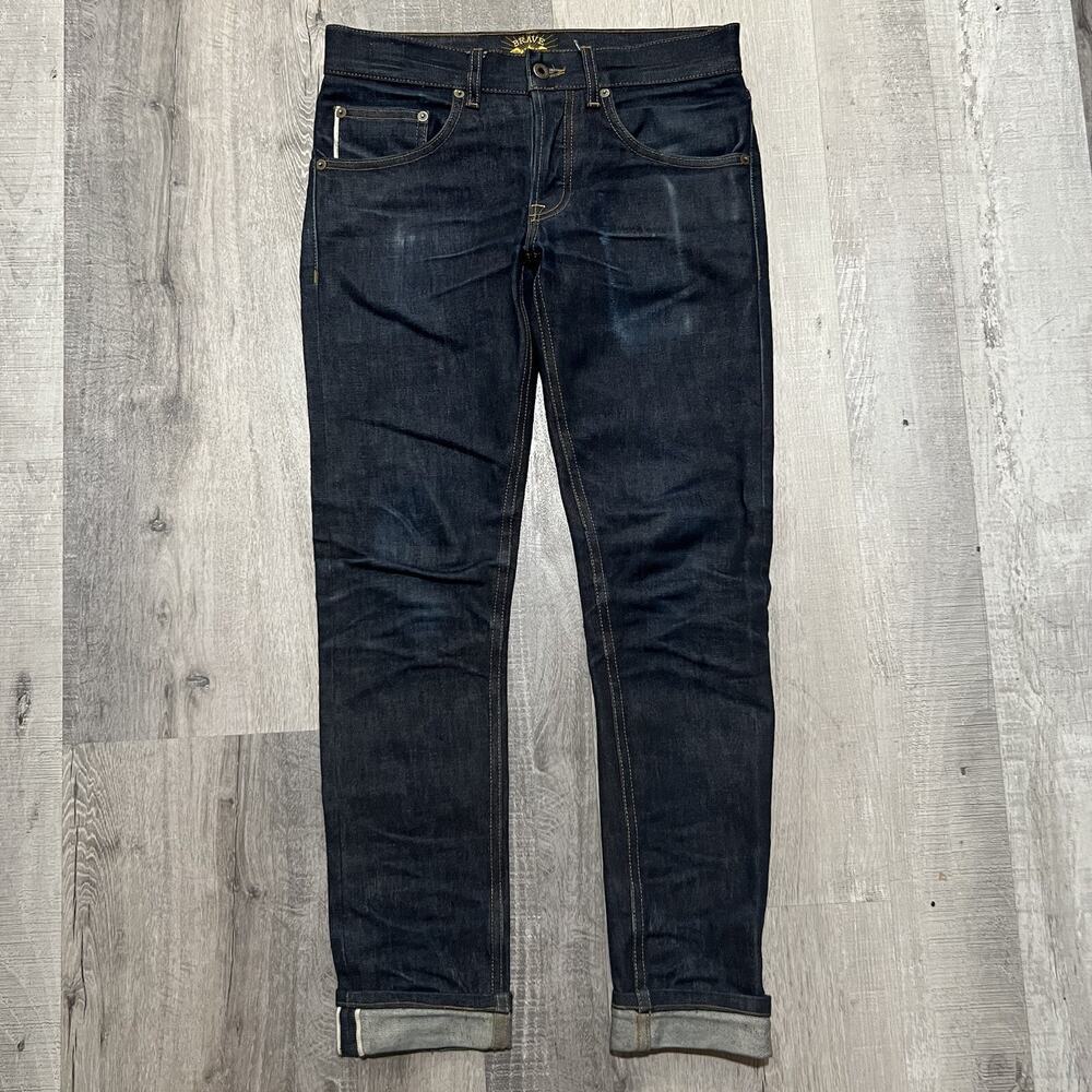 Brave Star Cone Mills Denim Selvedge Dark Wash Faded Indigo Jeans Mens 31x29.5